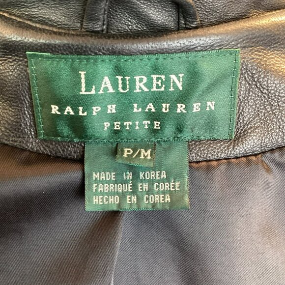 Lauren Ralph Lauren Womens Petite Medium Double-Breasted Leather Jacket Black - Picture 10 of 12